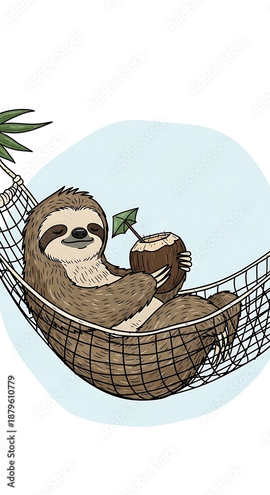 Naklejka premium Sloth in Hammock Drink.