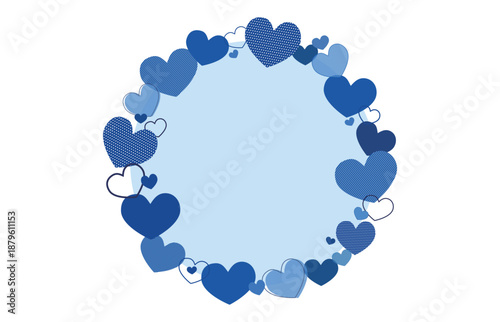 ブルーの色々なハートの丸型フレーム水色背景ベクターイラスト素材