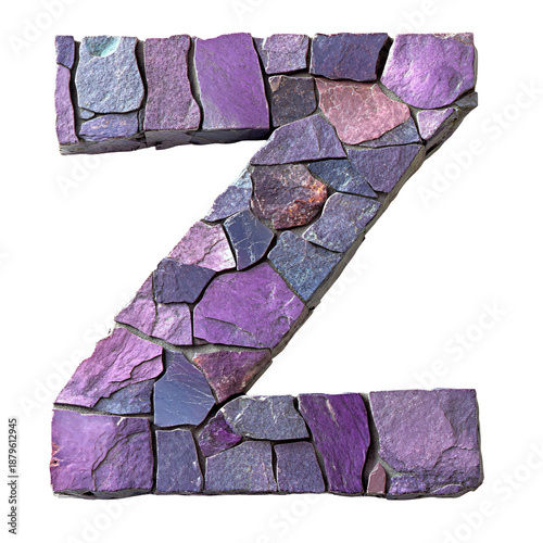 Top View of 3D Letter Z Made of Purple Slate Isolated on Transparent Background
