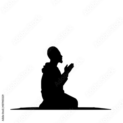 Muslim woman in prayer kneeling on floor spiritual devotion worship Islamic faith religion flat design vector illustration