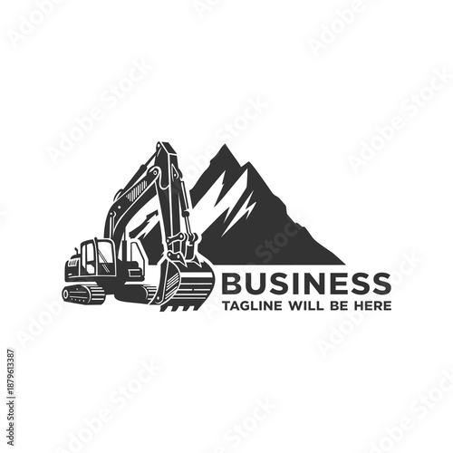 Excavator and Mountain Logo for Construction Business