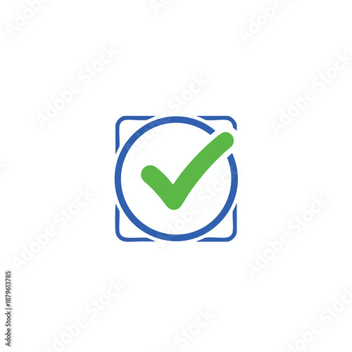 Simple Green Checkmark Icon in Blue Square