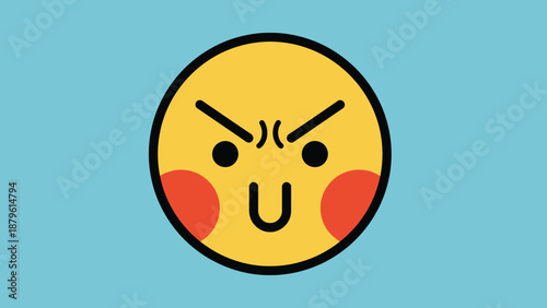 Angry Emoji Face with Red Cheeks on Blue Background