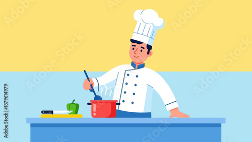 Chef Cooking Delicious Food in Kitchen - Healthy Eating Concept