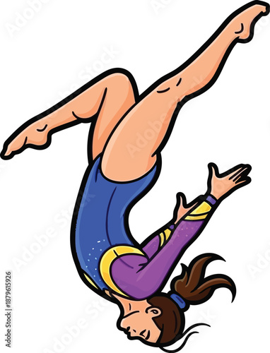 Cartoon girl doing a handstand isolated on transparent background, Vector