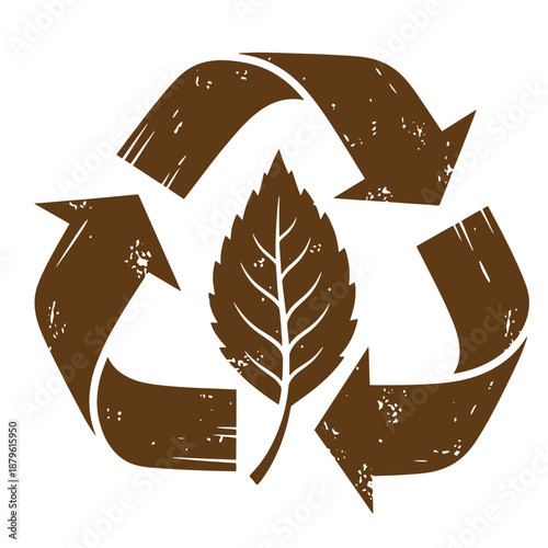 Drawing Vintage grunge  texture recycling symbol with leaf eco friendly sign for sustainable living and environmental conservation  ecology and green initiatives
