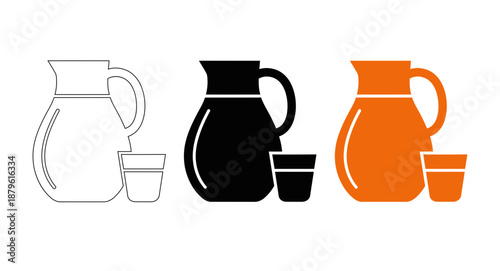 Simple orange pitcher and cup on whait background
