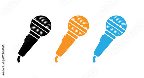 Vibrant microphone duo in bold orange and blue on black