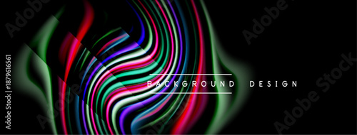 Abstract vibrant lines form dynamic wave pattern. Dark background emphasizes colorful curves, creating modern visual effect.