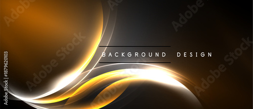 Abstract orange, white lines over dark background. Modern design element for banners, presentations. Smooth curves create dynamic visual effect.