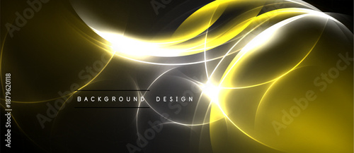 Abstract golden waves, bright light effects. Dark background creates dramatic visual impact. Modern design element.