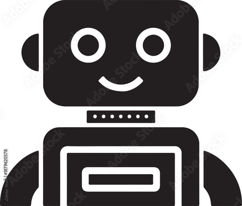 Black Silhouette of a Happy Vintage Robot with Round Eyes and Smiling Mouth retro