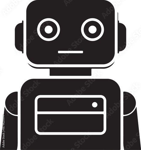 Black Silhouette of a Vintage Robot with Square Head and Rectangular Body retro