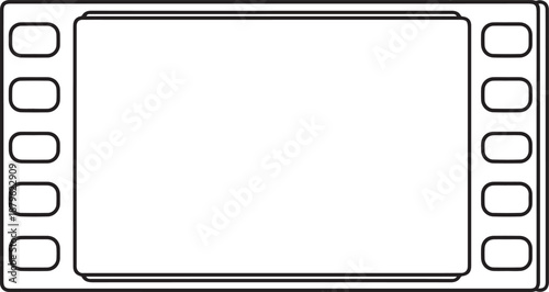 Outline of a film strip with three empty frames and rounded perforations on a white background Keywords: film, movie, cinema, strip, frame, reel, photography, video, media, entertainment, graphic