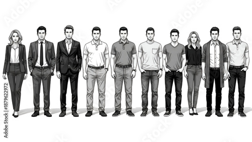 Corporate Team Vector – Formal Group Standing Illustration