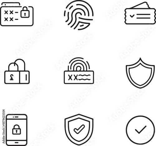 Wallpaper Mural Security and Authentication Icons Featuring Fingerprint, Lock, Shield, and Smartphone vector illustration Torontodigital.ca