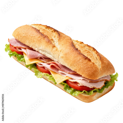 Submarine sandwich bread ham cheese lettuce tomato fresh food lunch snack