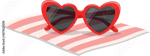 Red Heart Shaped Sunglasses on Towel.