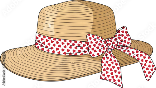 Straw Hat with Red Polka Dot Ribbon.