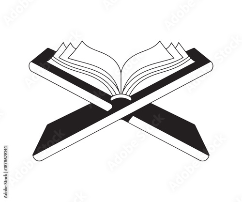 A simple line drawing of an open holy book resting on a traditional wooden stand