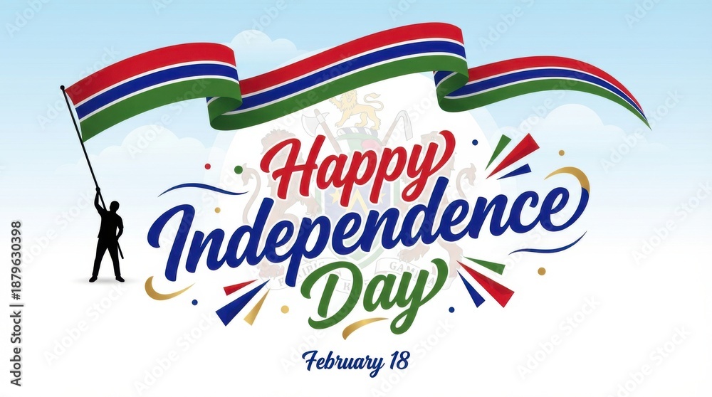 Obraz premium gambia flag for independence day on white background with waving ribbon flag and date