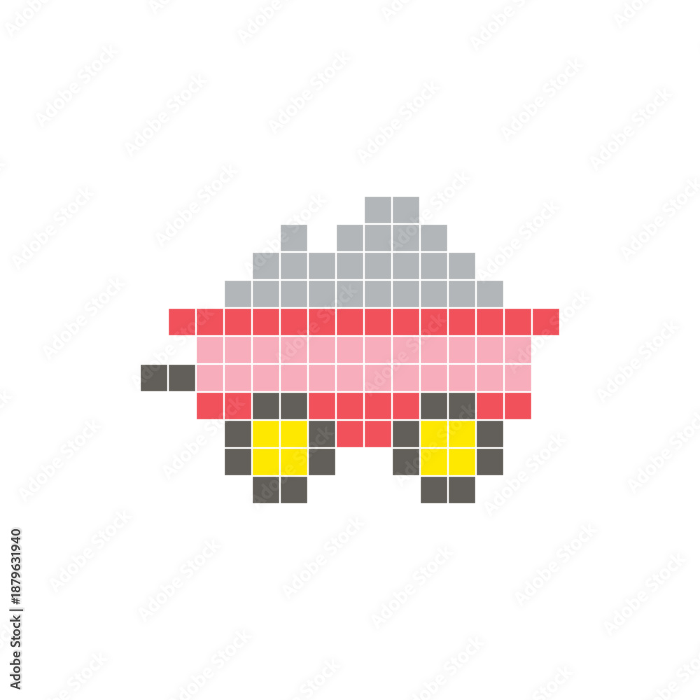 Obraz premium A flat pixel design made of geometric square color blocks on a clean icon layout. Pixel art cart and soil