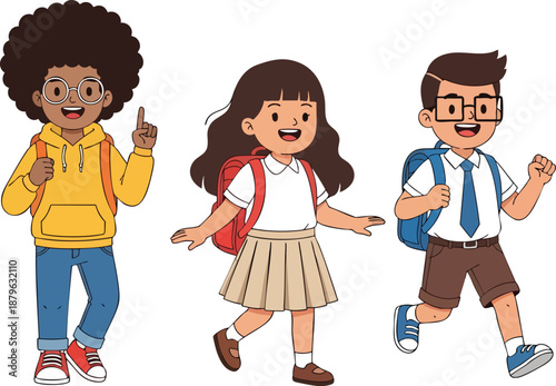  Back to School Concept with Cheerful Multicultural Kids in Uniforms