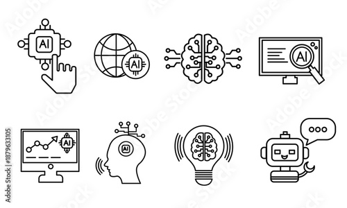 Artificial Intelligence Outline Icon Set

