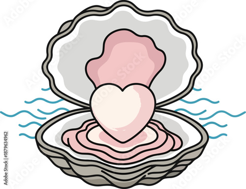 Heart Shaped Pearl Inside Oyster Shell.