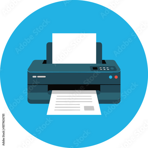 Printer with paper output on white background