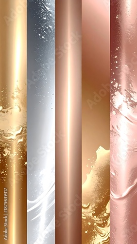 Metallic vertical bands of gold, silver, copper, and rose gold with textured details