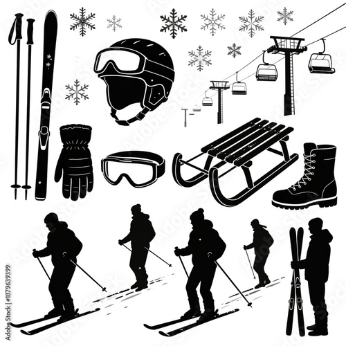 Winter Sports Collection: Explore the dynamic world of winter sports with this diverse array of silhouettes, perfect for illustrating the thrill of the slopes.