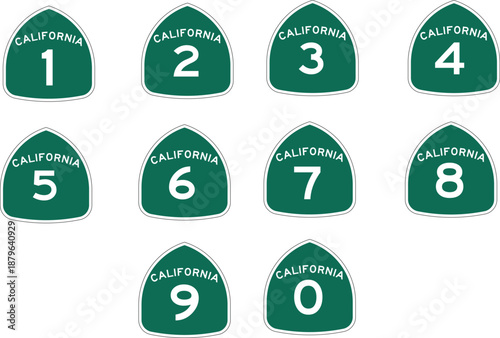 California US State Highway Shield Marker Shape Template Number 0 to 9 Editable Vector Bundle