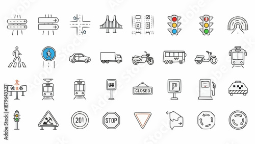 Collection of Transportation and Traffic Icons.