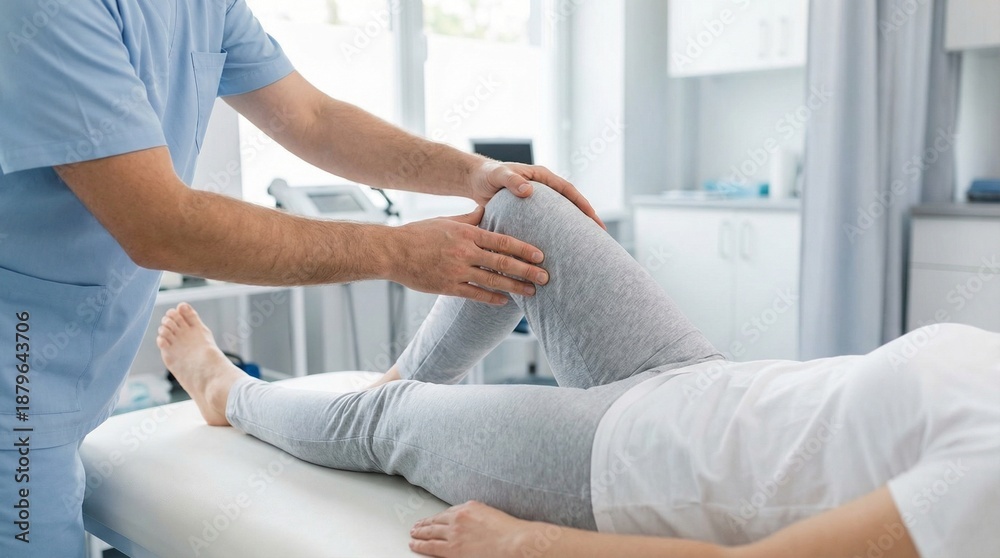 Fototapeta premium Physical Therapist Examining Patient's Knee During Rehabilitation Session