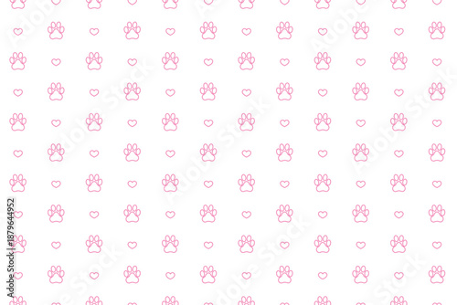 Seamless pattern with paw and hearts