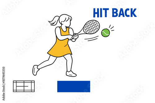 Young caucasian female tennis player hitting ball with racket on court