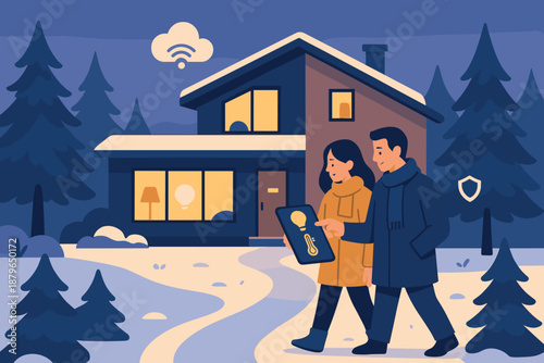 Walking illustration vector sky near interacting home snow snowwalk covering smart around