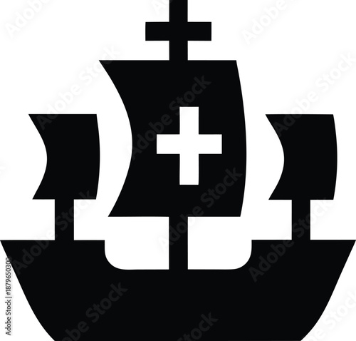 portuguese caravel silhouette vector illustration on transparent background