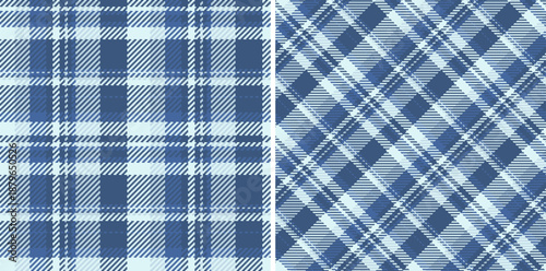 Check textile pattern of fabric vector plaid with a seamless background tartan texture. Set in sky colors for buffalo fashion in rustic look.
