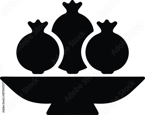 iranian yalda pomegranate plate silhouette vector illustration on transparent background