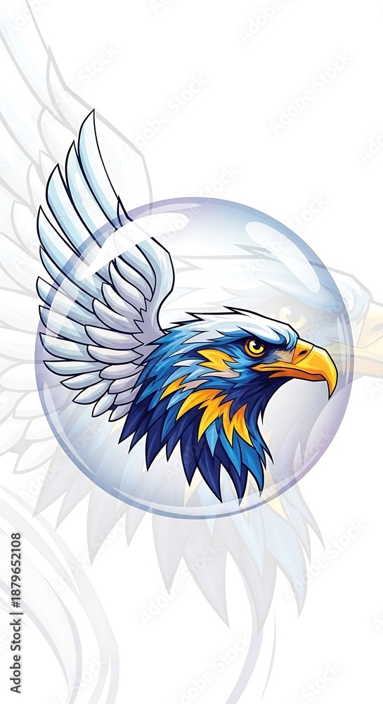 Obraz premium Majestic Eagle Head with Wing in a Bubble Illustration.