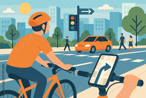 Directions cycling lights navigation street safe traffic vector environment city illustration urban