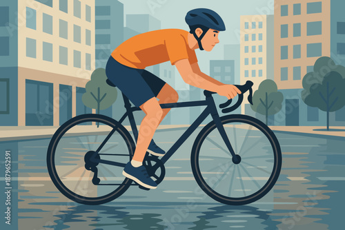 Adventure city street bicycle cycling head vector helmet pavement pedaling background urban