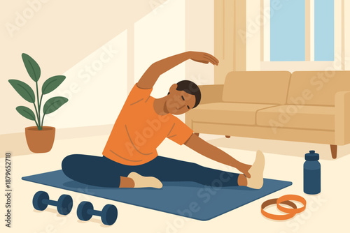 Vector stretching essentials workout water home floor illustration bands into small resistance