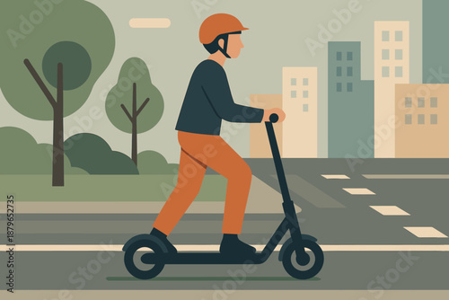 Urban bike vector helmeted illustration including concept street commute scooter transportation