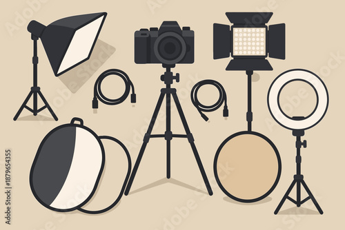 Backdrop setup illustration lights including vector minimal neatly ring equipment photography studio