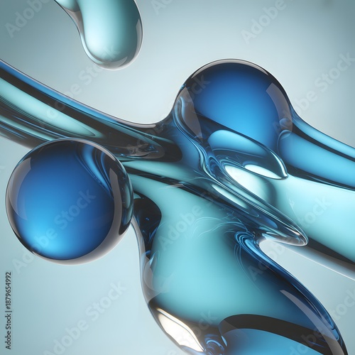 Modern 3D abstract background featuring flowing blue liquid shapes and glossy spheres for futuristic digital technology and creative designs
