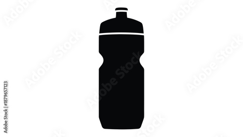 Silhouette icon representing a typical sports water bottle designed for hydration during athletic training cycling or general fitness activities demanding accessible liquid intake.
