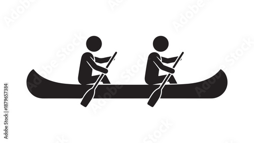 Minimalist canoe paddling duo flat design